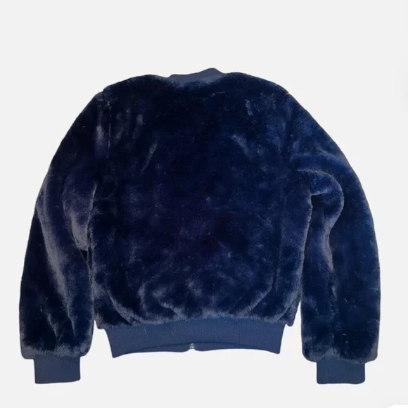 🤩🤩🤩🤩❄️❄️❄️☃️🎿⛷️ dark navy faux fur zip closure bomber jacket size s, worn 1x - Picture 2 of 7